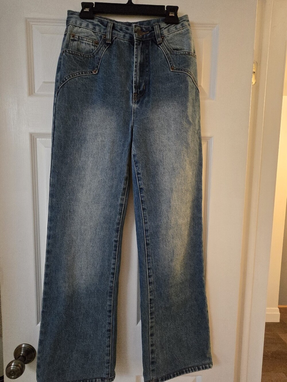 Avec Les Filles Classic High-Rise Wide-Leg Flare Jeans, Western Pockets, Size 25